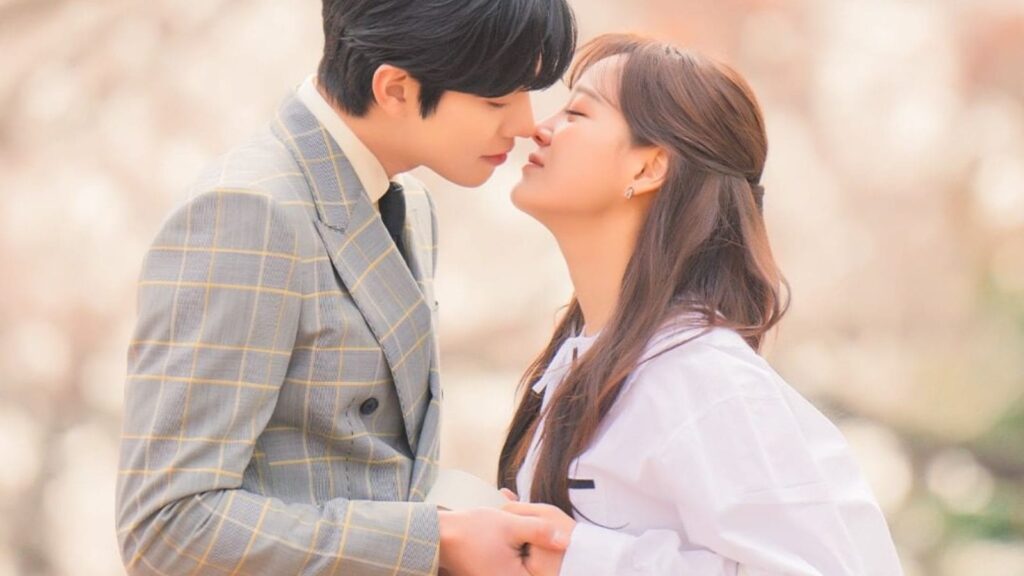 Romantic couple kissing in South Korea