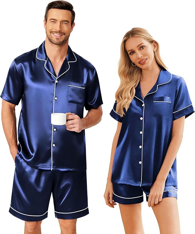 navy blue satin short set 