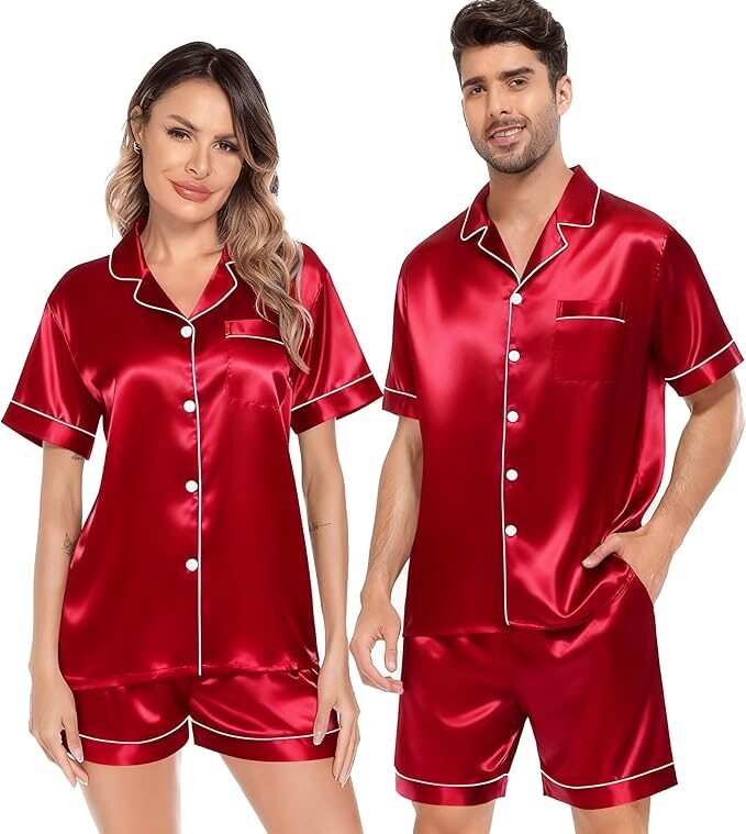 bright red satin short set